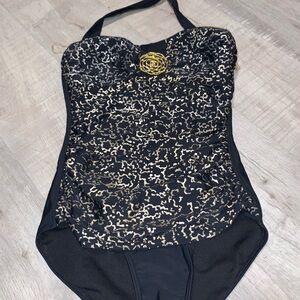 Chuck Hardy swim- Elegant Black and Gold Women's One-Piece Swimsuit. Great condi